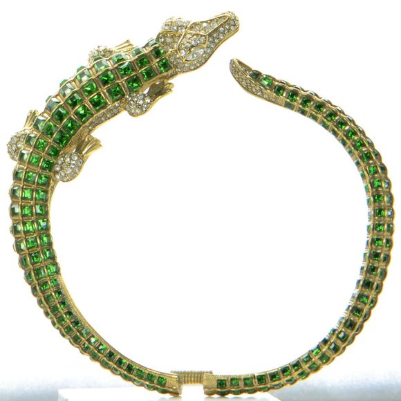 Vintage Kenneth Jay Lane KJL Gold & Crystal Alligator Collar Necklace - Picture 4 of 13